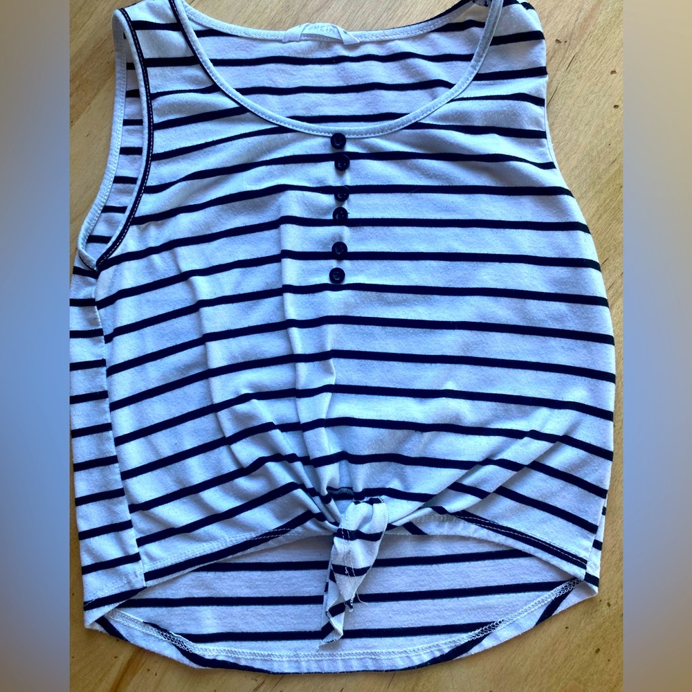 SHEIN Black & White Striped Tank w/ Button Details-Size 130